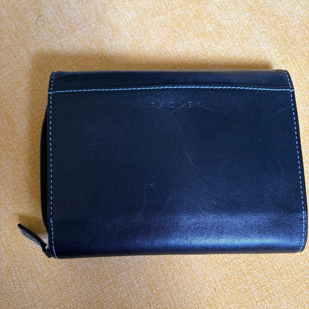 Radley Black Leather Trifold and Zip Wallet Light Blue Scottie Dog - Picture 2 of 9